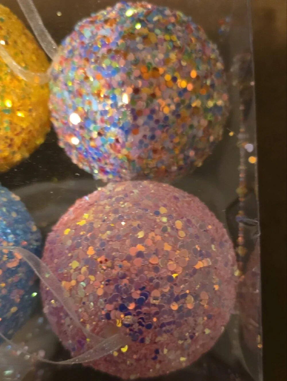 Glitter Shimmer Pastel Hanging Party Ball/ Ornaments - 6 Pieces. NEW.